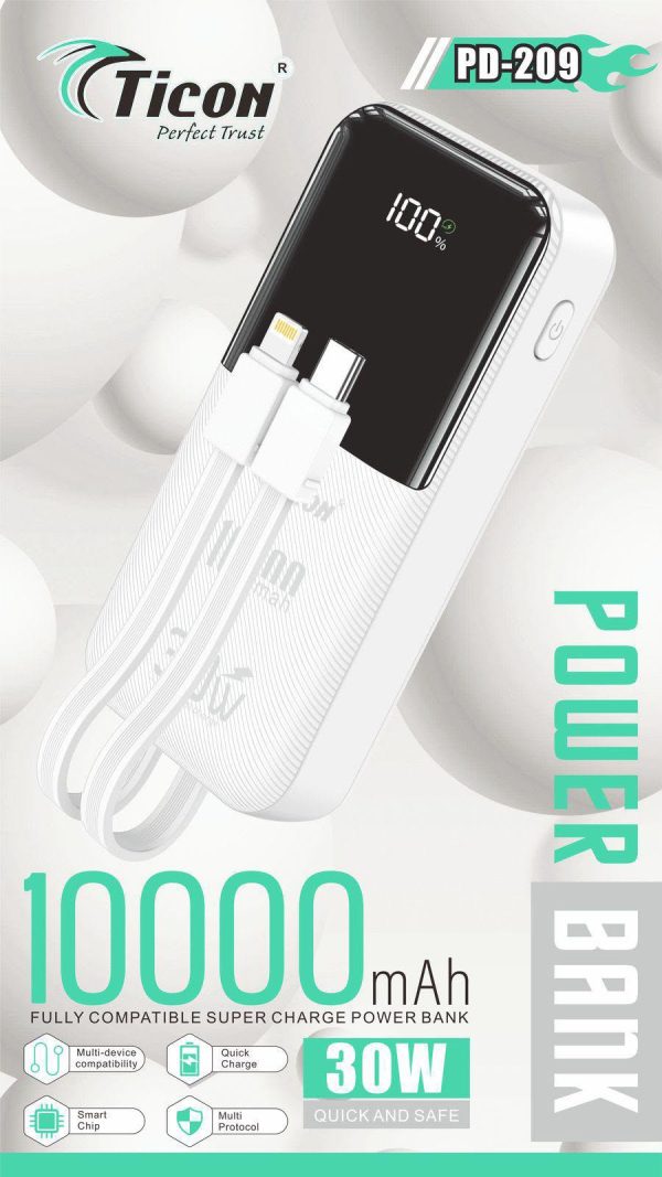 PD-209 Power Bank Fully compatible super charge power bank ⚡️⚡️  10,000 mAh Capacity  Quick & Safe [ 30W ] Charging  Type-C & Lightning Connectors