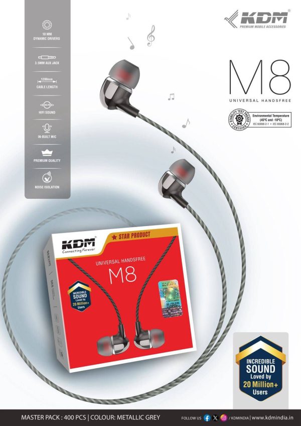 KDMa M8 (1200mm CABLE LENGTH) UNIVERSAL HANDSFREE 3.5mm