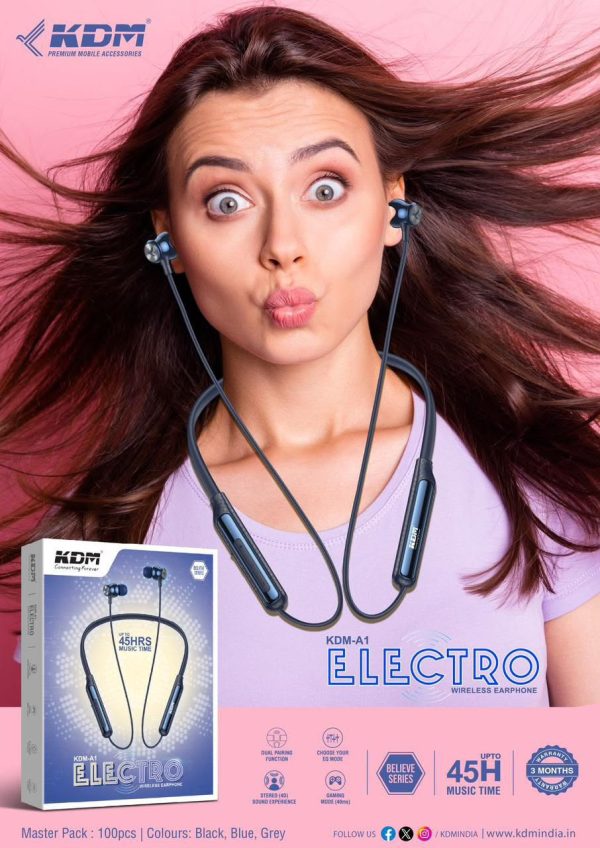 KDM-A1 Electro  Neckband - Upto 45H Music Time      Dual Pairing | Gaming Mode | Stereo Sound