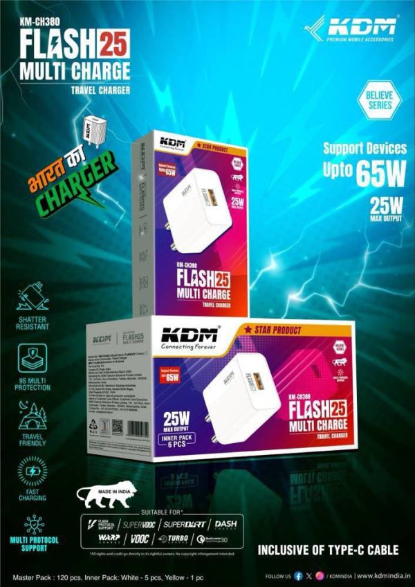 KDM KM-CH380 FLASH25 MULTI CHARGE (25W⚡️) BELIEVE SERIES